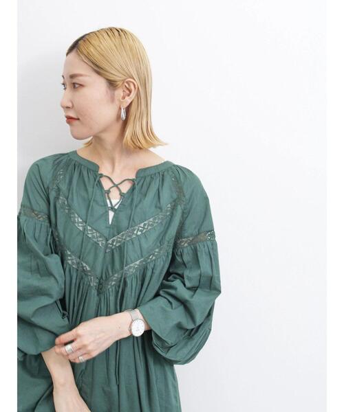 Samansa Mos2 blue(サマンサモスモスブルー)の「【Made in India】レース切替ブラウス(シャツ/ブラウス・レディース・グリーン/オフホワイト/ブラック・F)」の3枚目の写真