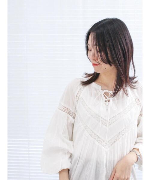 Samansa Mos2 blue(サマンサモスモスブルー)の「【Made in India】レース切替ブラウス(シャツ/ブラウス・レディース・グリーン/オフホワイト/ブラック・F)」の8枚目の写真