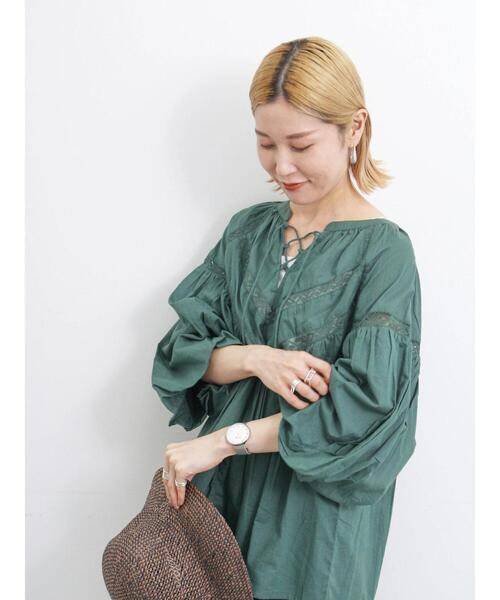 Samansa Mos2 blue(サマンサモスモスブルー)の「【Made in India】レース切替ブラウス(シャツ/ブラウス・レディース・グリーン/オフホワイト/ブラック・F)」の15枚目の写真