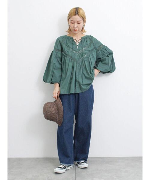 Samansa Mos2 blue(サマンサモスモスブルー)の「【Made in India】レース切替ブラウス(シャツ/ブラウス・レディース・グリーン/オフホワイト/ブラック・F)」の18枚目の写真