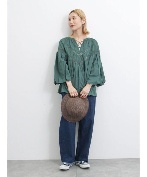 Samansa Mos2 blue(サマンサモスモスブルー)の「【Made in India】レース切替ブラウス(シャツ/ブラウス・レディース・グリーン/オフホワイト/ブラック・F)」の20枚目の写真