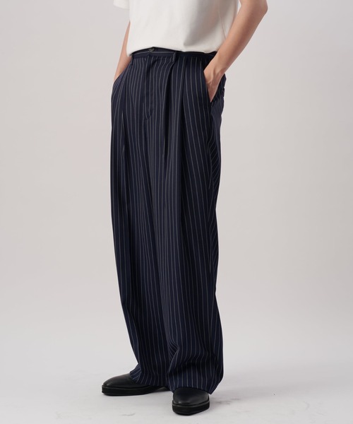 Lui's（ルイス）の「【Neucon/ニューコン】ストライプ/チェック ワイドスラックスパンツ（その他パンツ・メンズ・ネイビー/キャメル・1/2）」の14枚目の写真
