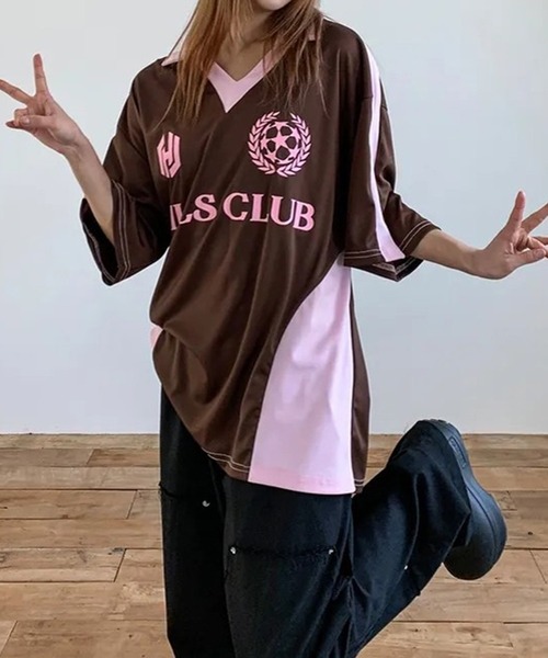 LYEON（リヨン）の「サッカーユニフォーム風Tシャツ/襟付き
