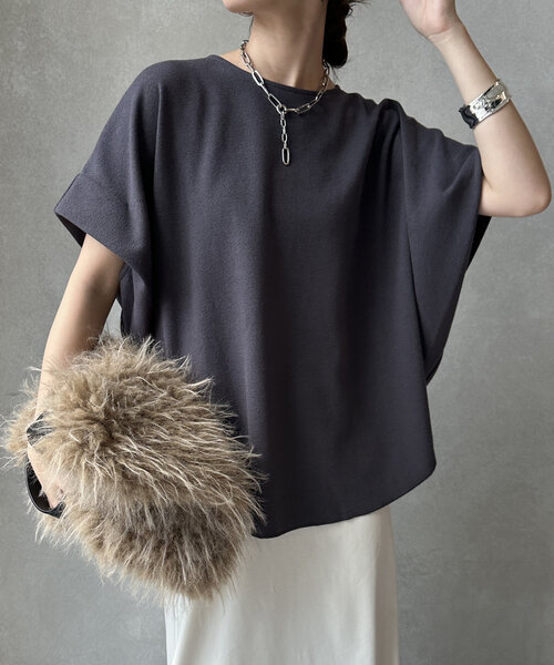 DouDou（ドゥドゥ）の「ダブルフェイスブークレー（Tシャツ/カットソー・レディース・ダークグレー/ブラック/グレイッシュベージュ・FREE）」の2枚目の写真