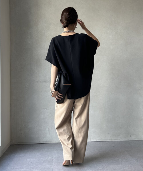DouDou（ドゥドゥ）の「ダブルフェイスブークレー（Tシャツ/カットソー・レディース・ダークグレー/ブラック/グレイッシュベージュ・FREE）」の8枚目の写真