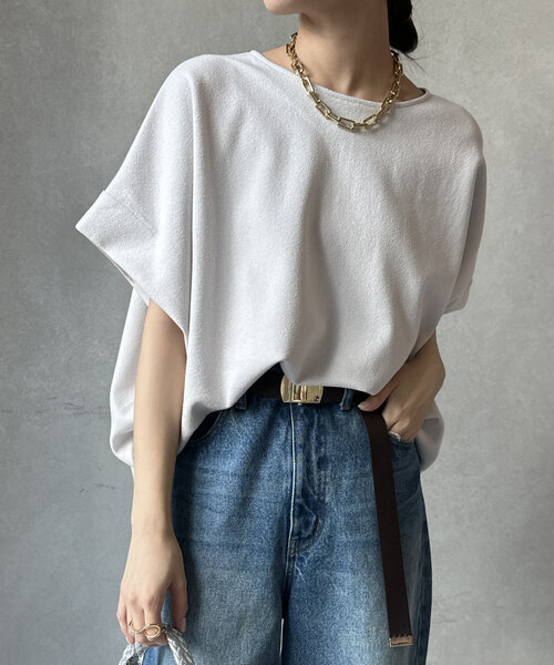 DouDou（ドゥドゥ）の「ダブルフェイスブークレー（Tシャツ/カットソー・レディース・ダークグレー/ブラック/グレイッシュベージュ・FREE）」の15枚目の写真