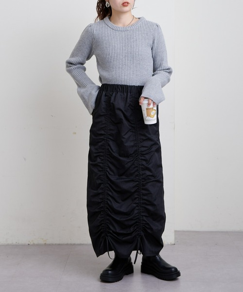 CIAOPANIC TYPY(チャオパニックティピー)の「縦シャーリングスカート(スカート・レディース・ブラック/カーキ/オフホワイト・SMALL/MEDIUM)」の21枚目の写真