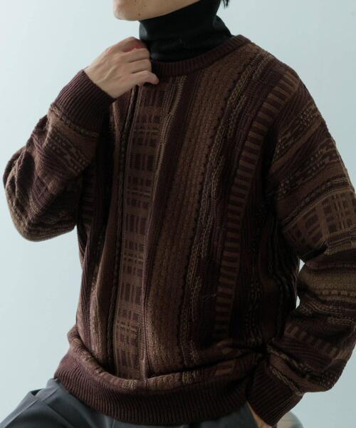 ITEMS URBANRESEARCH(アイテムズ アーバンリサーチ)の「マルチジャカード クルーネックニット(ニット/セーター・メンズ・ブラック/ブラウン・MEDIUM/LARGE)」の2枚目の写真
