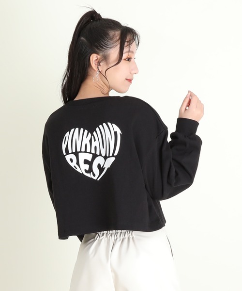 PINKHUNT（ピンクハント）の「PINKHUNT ピンクハント 通販限定 ハートロゴショート丈 トレーナー 0034K（スウェット・キッズ・ホワイト/ブルー/ブラック・120cm/130cm/140cm/150cm/160cm）」の2枚目の写真