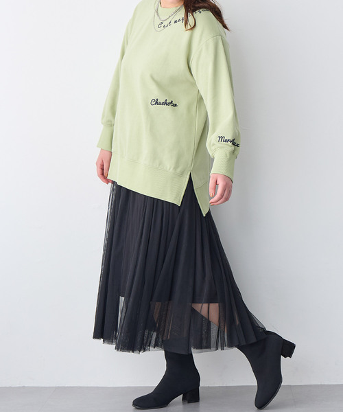 anyfee(エニフィー)の「【anyfee】ビッグシルエット裏毛刺繍スウェットプルオーバー《大きいサイズ/プラスサイズ》(スウェット・レディース・アイボリー/チャコール/ライトグリーン・LL/3L/5L/4L)」の6枚目の写真