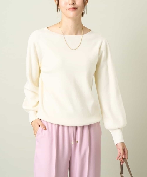 a.v.v（アーヴェヴェ）の「【洗える】ボートネックパフスリーブニット【アンサンブル対応】（ニット/セーター・レディース・ライトグレー/オレンジ/ミント/ブルー/グレー/アイボリー/ブラック/レッド/ネイビー・38/36/40/42/34）」の2枚目の写真