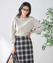 【洗える】ボートネックパフスリーブニット【アンサンブル対応】