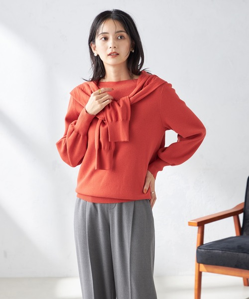 a.v.v(アーヴェヴェ)の「【洗える】ボートネックパフスリーブニット【アンサンブル対応】(ニット/セーター・レディース・ライトグレー/オレンジ/ミント/ブルー/グレー/アイボリー/ブラック/レッド/ネイビー・38/36/40/42/34)」の11枚目の写真