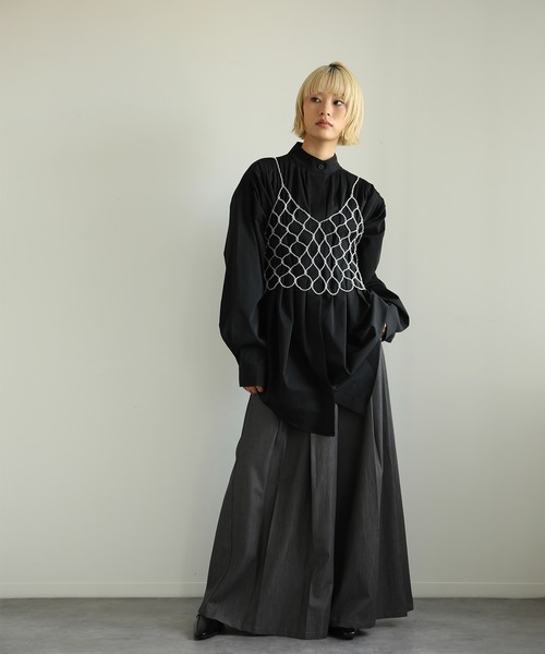 ブラウス シャツ 「moyo」ビッグシルエット　プリーツシャツ レディース セール】【moyo】ビッグシルエット プリーツシャツ（シャツ