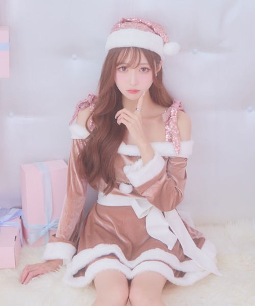 グリッターリボン2段フレアサンタコスプレ【サンタコス 4点セット】（コスチューム/パーティーグッズ）｜sugar nine（シュガーナイン）