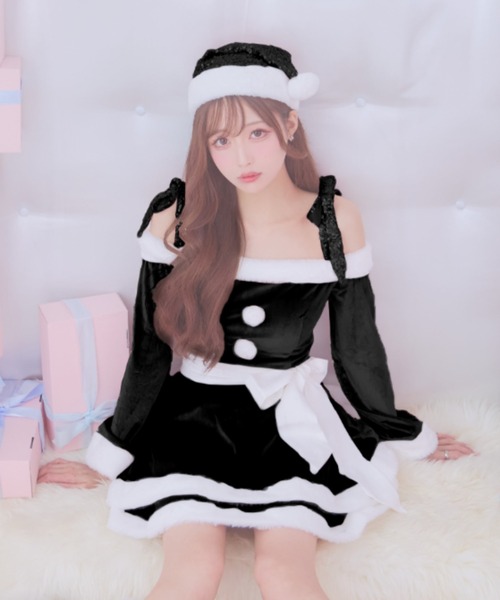 グリッターリボン2段フレアサンタコスプレ【サンタコス 4点セット】（コスチューム/パーティーグッズ）｜sugar nine（シュガーナイン）
