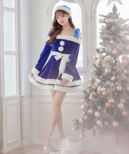 グリッターリボン2段フレアサンタコスプレ【サンタコス 4点セット】（コスチューム/パーティーグッズ）｜sugar nine（シュガーナイン）