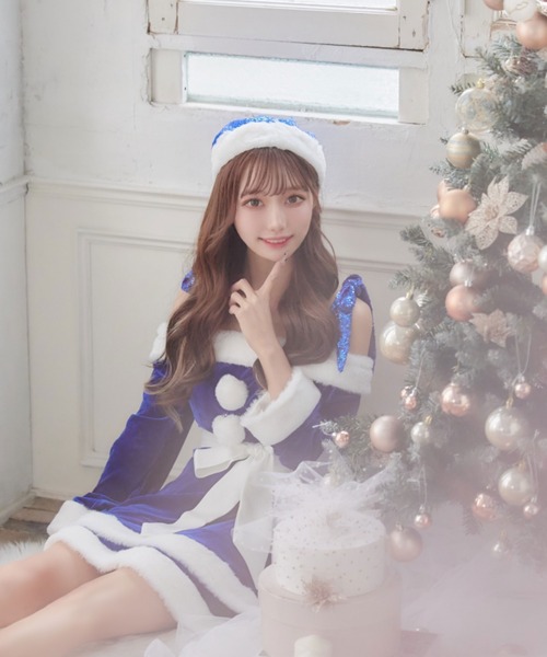 グリッターリボン2段フレアサンタコスプレ【サンタコス 4点セット】（コスチューム/パーティーグッズ）｜sugar nine（シュガーナイン）