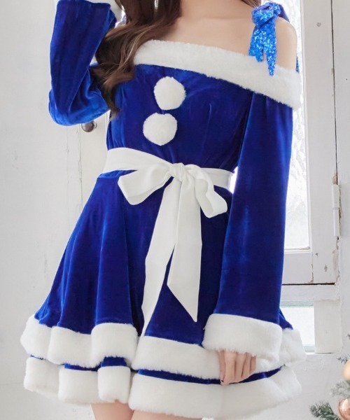 グリッターリボン2段フレアサンタコスプレ【サンタコス 4点セット】（コスチューム/パーティーグッズ）｜sugar nine（シュガーナイン）