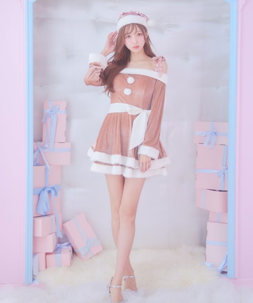 グリッターリボン2段フレアサンタコスプレ【サンタコス 4点セット】（コスチューム/パーティーグッズ）｜sugar nine（シュガーナイン）