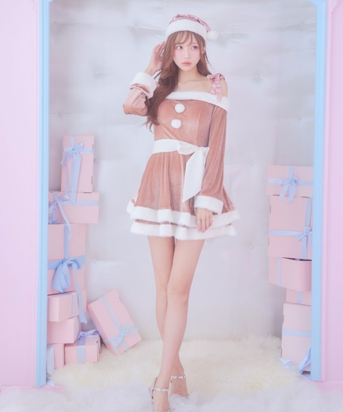 グリッターリボン2段フレアサンタコスプレ【サンタコス 4点セット】（コスチューム/パーティーグッズ）｜sugar nine（シュガーナイン）