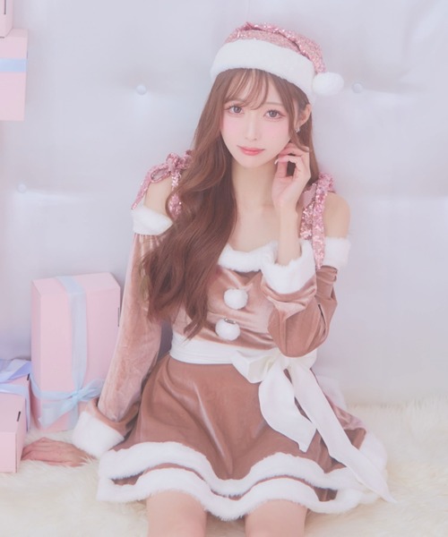 グリッターリボン2段フレアサンタコスプレ【サンタコス 4点セット】（コスチューム/パーティーグッズ）｜sugar nine（シュガーナイン）