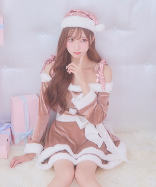 グリッターリボン2段フレアサンタコスプレ【サンタコス 4点セット】（コスチューム/パーティーグッズ）｜sugar nine（シュガーナイン）