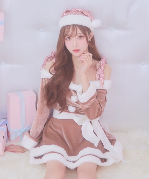 グリッターリボン2段フレアサンタコスプレ【サンタコス 4点セット】（コスチューム/パーティーグッズ）｜sugar nine（シュガーナイン）