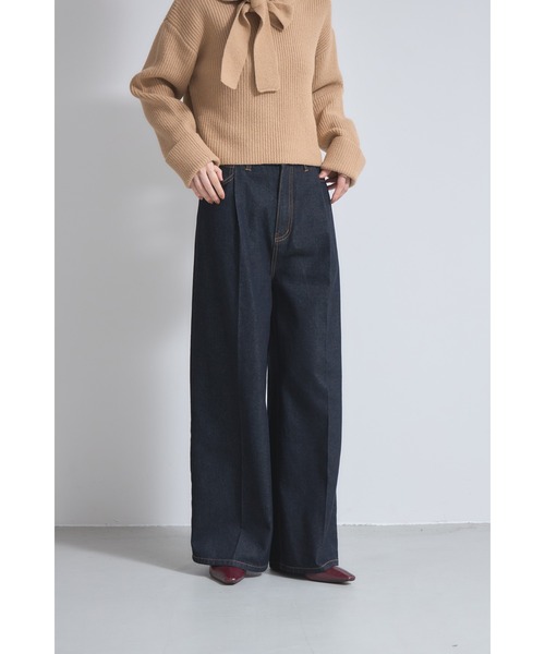 &. NOSTALGIA（アンドドットノスタルジア）の「センタープレスタックワイドデニムパンツ（デニムパンツ・レディース・インディゴブルー/ライトブルー・S/M）」の2枚目の写真