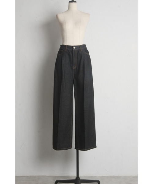 &. NOSTALGIA（アンドドットノスタルジア）の「センタープレスタックワイドデニムパンツ（デニムパンツ・レディース・インディゴブルー/ライトブルー・S/M）」の3枚目の写真