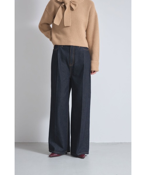 &. NOSTALGIA（アンドドットノスタルジア）の「センタープレスタックワイドデニムパンツ（デニムパンツ・レディース・インディゴブルー/ライトブルー・S/M）」の15枚目の写真