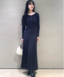 新品リトルニューヨークロングコットンニットワンピースブルー青水色ボンボンセーター ワンピース（ブルー・ネイビー/青色系・ウール・ニット