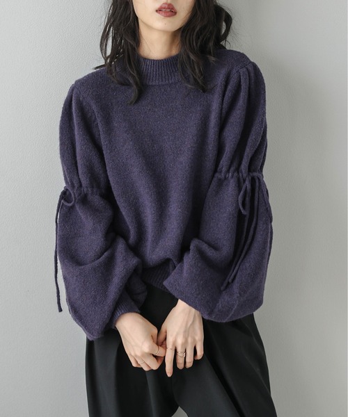 AMELY(エミリー)の「リボンスリーブメランジニットプルオーバー(ニット/セーター・レディース・グレー/パープル/アイボリー/ブラック・フリー)」の4枚目の写真