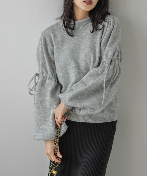 セール】リボンスリーブメランジニットプルオーバー（ニット/セーター