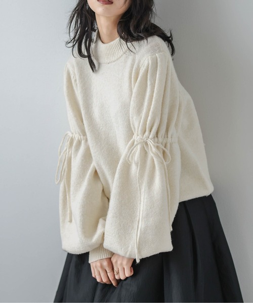 AMELY(エミリー)の「リボンスリーブメランジニットプルオーバー(ニット/セーター・レディース・グレー/パープル/アイボリー/ブラック・フリー)」の2枚目の写真