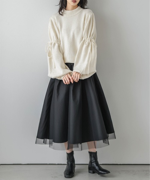 AMELY(エミリー)の「リボンスリーブメランジニットプルオーバー(ニット/セーター・レディース・グレー/パープル/アイボリー/ブラック・フリー)」の6枚目の写真