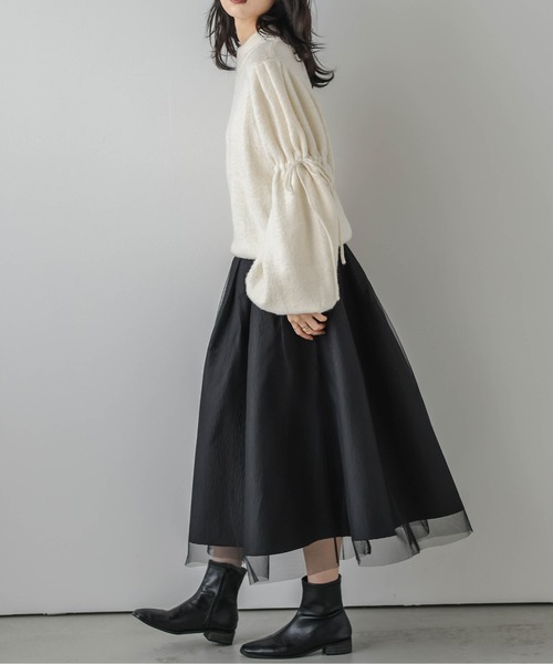 AMELY(エミリー)の「リボンスリーブメランジニットプルオーバー(ニット/セーター・レディース・グレー/パープル/アイボリー/ブラック・フリー)」の8枚目の写真