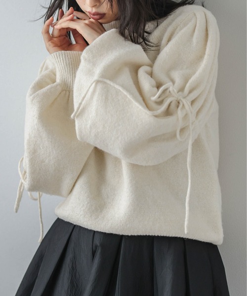 AMELY(エミリー)の「リボンスリーブメランジニットプルオーバー(ニット/セーター・レディース・グレー/パープル/アイボリー/ブラック・フリー)」の10枚目の写真