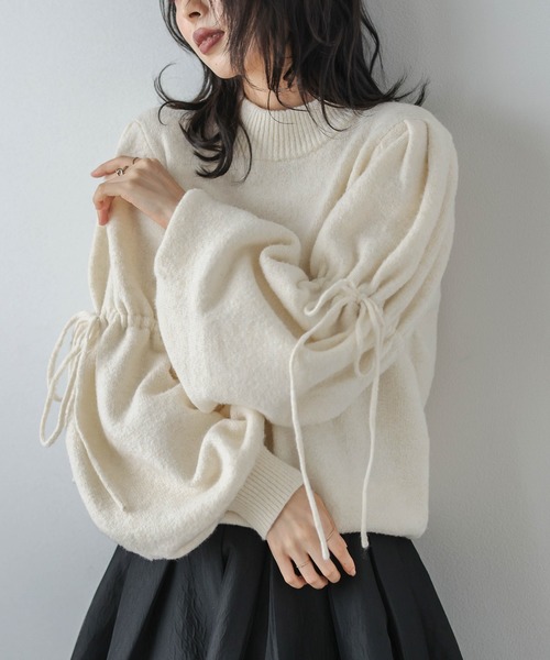 AMELY(エミリー)の「リボンスリーブメランジニットプルオーバー(ニット/セーター・レディース・グレー/パープル/アイボリー/ブラック・フリー)」の11枚目の写真