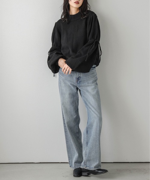 AMELY(エミリー)の「リボンスリーブメランジニットプルオーバー(ニット/セーター・レディース・グレー/パープル/アイボリー/ブラック・フリー)」の12枚目の写真
