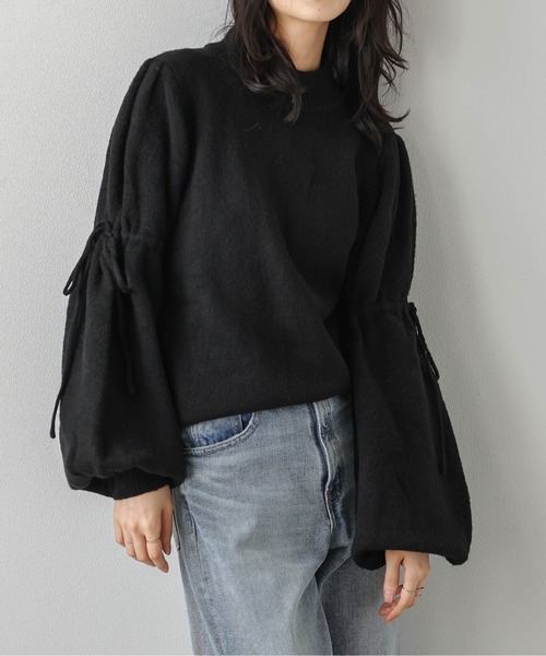 AMELY(エミリー)の「リボンスリーブメランジニットプルオーバー(ニット/セーター・レディース・グレー/パープル/アイボリー/ブラック・フリー)」の13枚目の写真