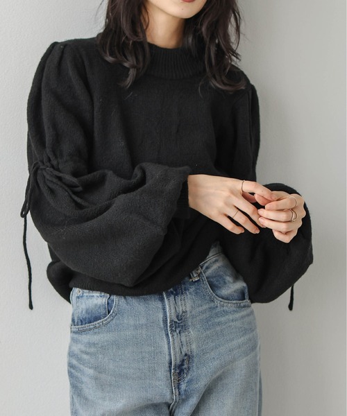 AMELY(エミリー)の「リボンスリーブメランジニットプルオーバー(ニット/セーター・レディース・グレー/パープル/アイボリー/ブラック・フリー)」の14枚目の写真