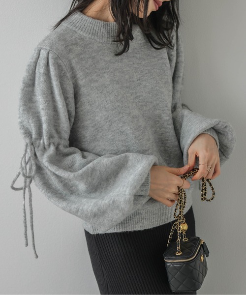 AMELY(エミリー)の「リボンスリーブメランジニットプルオーバー(ニット/セーター・レディース・グレー/パープル/アイボリー/ブラック・フリー)」の18枚目の写真