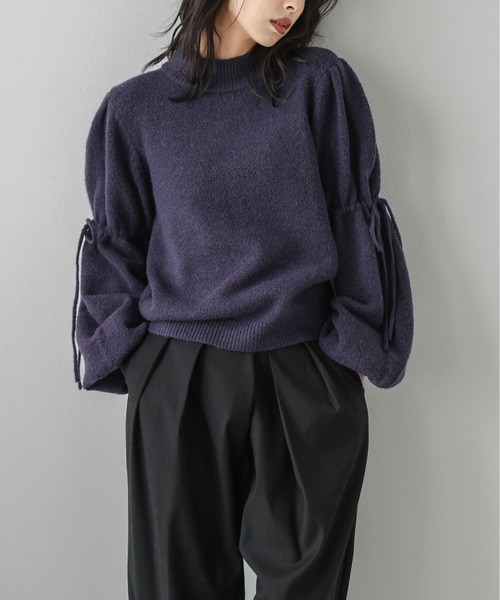 AMELY(エミリー)の「リボンスリーブメランジニットプルオーバー(ニット/セーター・レディース・グレー/パープル/アイボリー/ブラック・フリー)」の19枚目の写真