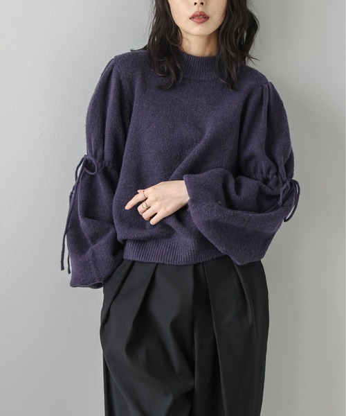 AMELY(エミリー)の「リボンスリーブメランジニットプルオーバー(ニット/セーター・レディース・グレー/パープル/アイボリー/ブラック・フリー)」の20枚目の写真