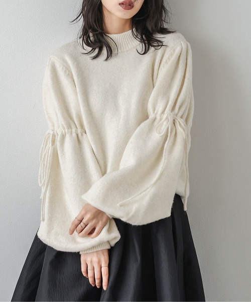 AMELY(エミリー)の「リボンスリーブメランジニットプルオーバー(ニット/セーター・レディース・グレー/パープル/アイボリー/ブラック・フリー)」の7枚目の写真