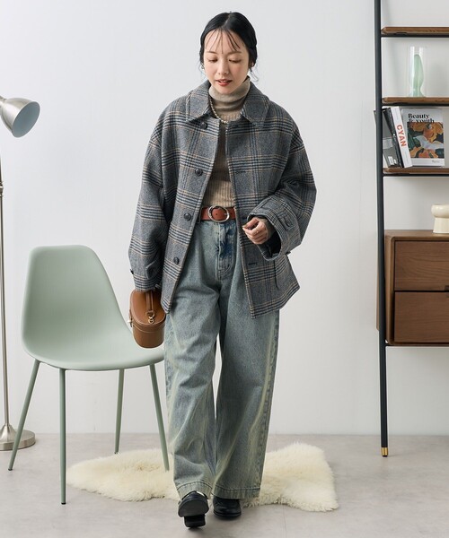 セール】尾州ミドル丈チェックコート（ステンカラーコート