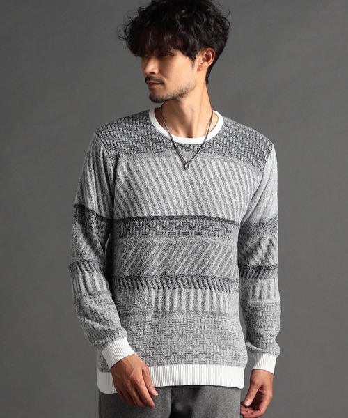 【セール】編地切替 シャギーランダムボーダーニット（ニット/セーター）｜NICOLE CLUB FOR MEN（ニコルクラブフォーメン） 8,131円