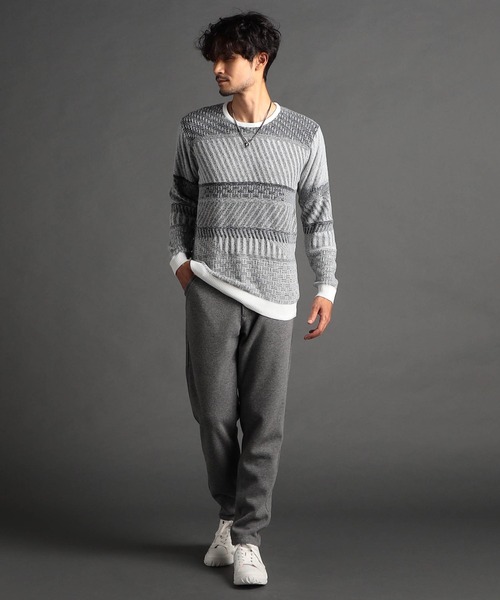 NICOLE CLUB FOR MEN（ニコルクラブフォーメン）の「編地切替 シャギーランダムボーダーニット（ニット/セーター・メンズ・ホワイト系1/ブラック系1/ブラック×グレー・MEDIUM/LARGE/X-LARGE）」の5枚目の写真