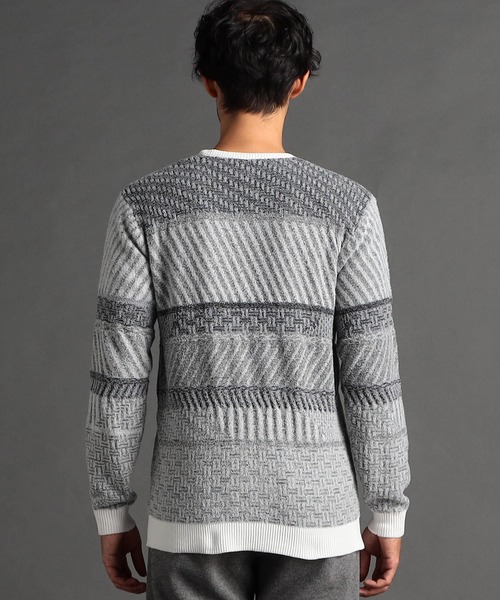 NICOLE CLUB FOR MEN（ニコルクラブフォーメン）の「編地切替 シャギーランダムボーダーニット（ニット/セーター・メンズ・ホワイト系1/ブラック系1/ブラック×グレー・MEDIUM/LARGE/X-LARGE）」の7枚目の写真